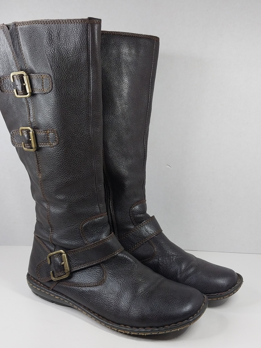 Born BOC Riding Boots Zip Up Dark Brown Leather Buckles Size 8.5 Boho Indie Folk